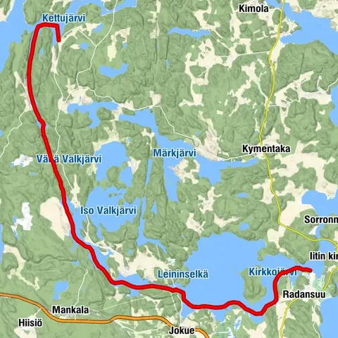 Kettujärvi–Iitin kirkonkylä: Paddelroute von Lahti über den Kymijoki und den Kimolankanava