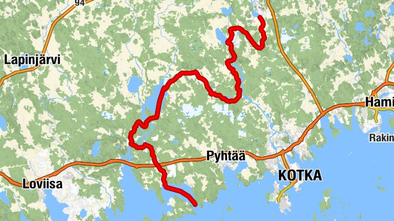 Kanuroute des Pyhtää-Zweigs des Kymijoki-Flusses