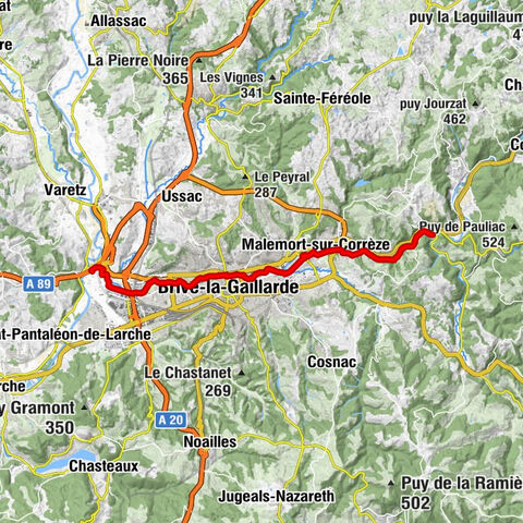 Grüner Weg von Brive la Gaillarde zwischen dem Bahnhof von Aubazine und St-Pantaléon de Larche