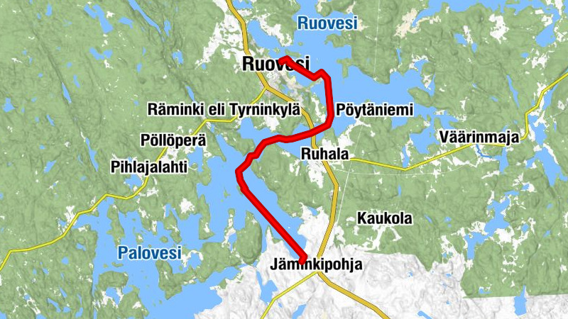 Ruoveden kirkonkylä - Jäminkipohja melontareitti