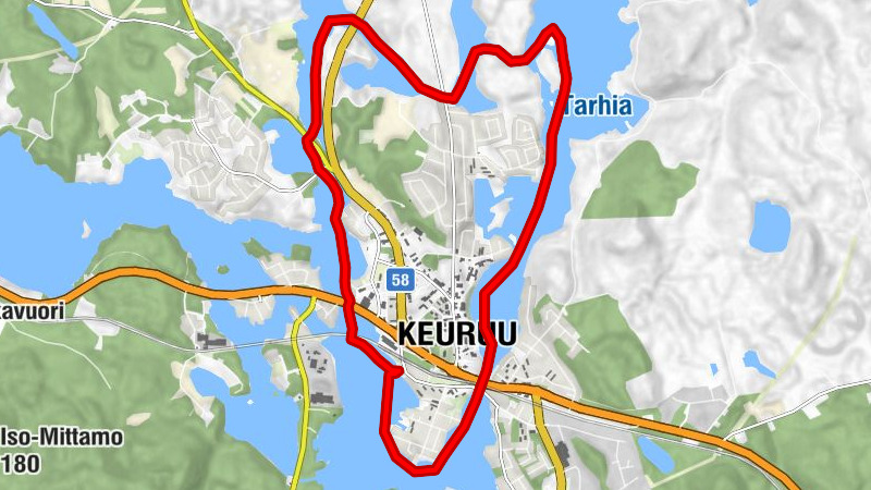 Kajakstrecke rund um das Zentrum von Keuruu
