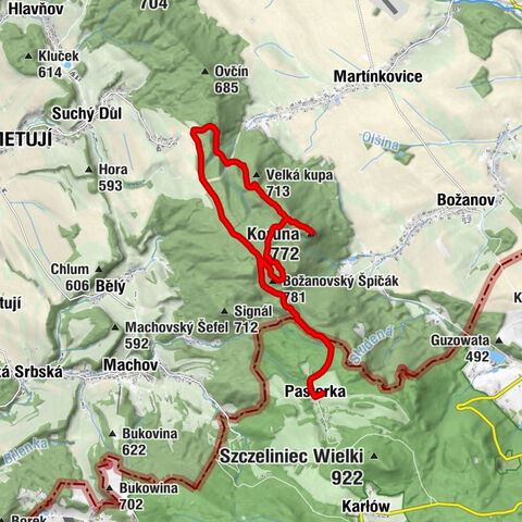 Schronisko Pasterka - Machovský kříž - Božanovský Špičák - Koruna