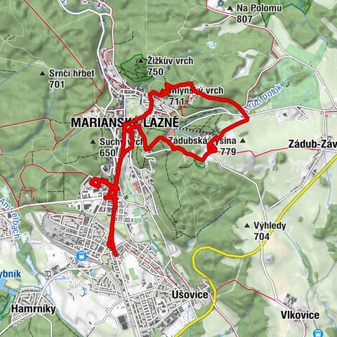 Úšovice - Mlýnský vrch - Nanebevzetí Panny Marie - Mariánské Lázně