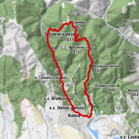 Кътина - Гумнище - Здравчи камък - в.з. Делино гумно