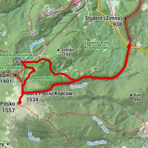 Korbielów - Schronisko na Hali Miziowej - Góra Pięciu Kopców - Pilsko