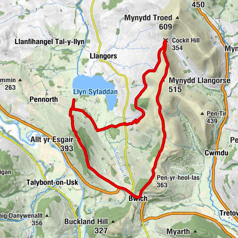 Treberfydd - Mynydd Llangorse - Ffynnon Oer - Llangors