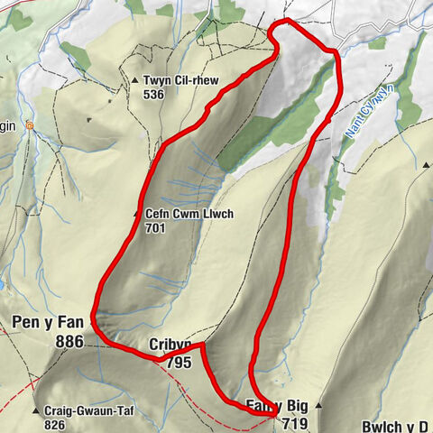 Llanfrynach - Cribyn - Pen y Fan - Cefn Cwm Llwch