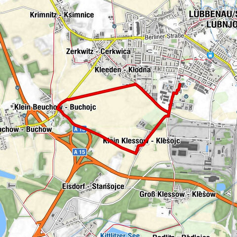 Lübbenau/Spreewald - Lubnjow/Błota - Klein Klessow - Klěšojc - Klein Beuchow - Buchojc - Kleeden - Kłodna