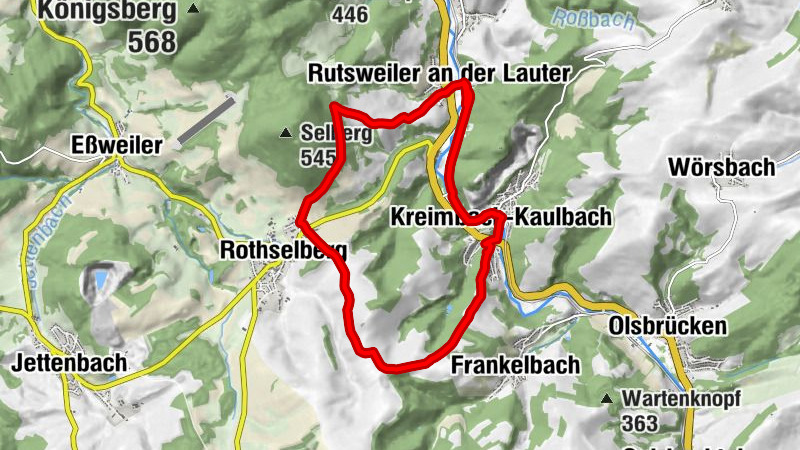 Kreimbach-Kaulbach - Wallfahrtskapelle Herz Mariä - Rothselberg - Rutsweiler Hütte PWV