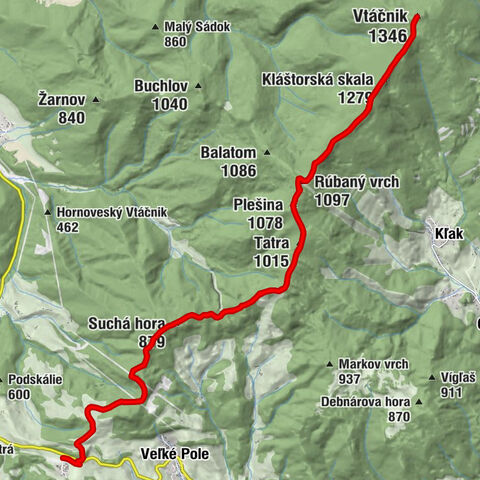 Veľké Pole - Rúbaný vrch - Kláštorská skala - Vtáčnik
