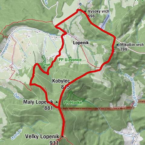 Mikulčin vrch - Malý Lopeník - Veľký Lopeník - Bystřice pod Lopeníkem