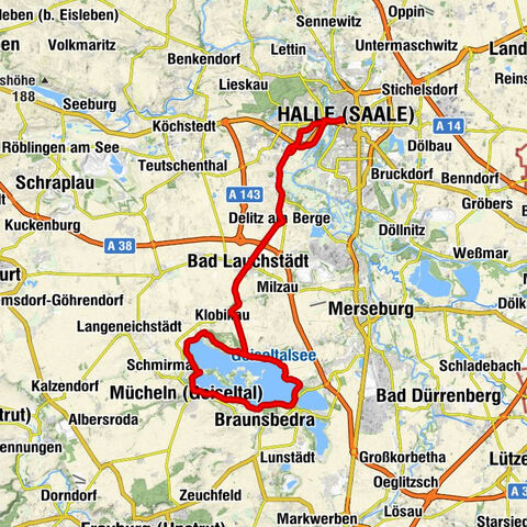 Geiseltalsee Runde vom Hallmarkt Halle (Saale)