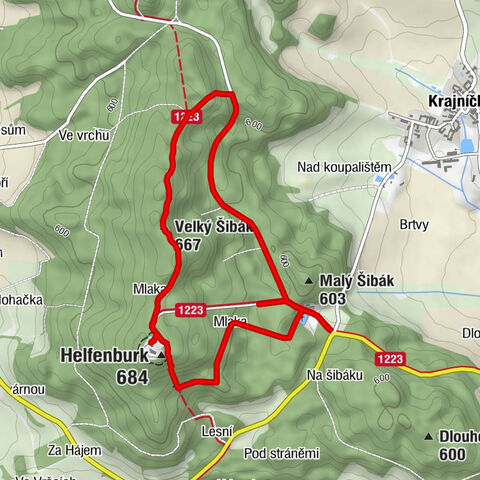 Hájovna pod Helfenburkem - Velký Šibák - Mlaka - Helfenburk