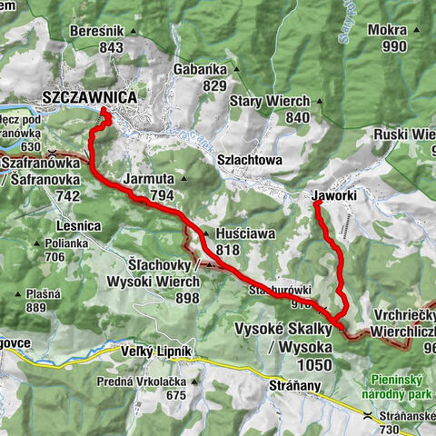 Jaworki - Vysoké Skalky / Wysoka - Borsuczyny - Centrum