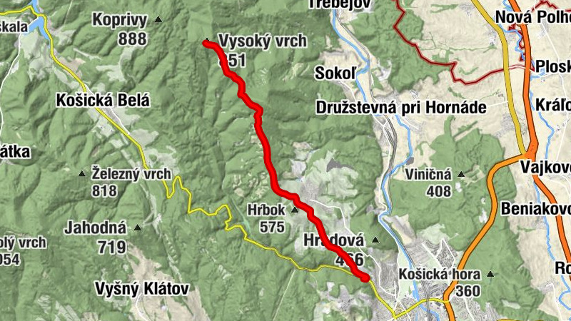 Košice - Hrešná - Vysoký vrch - Biela skala