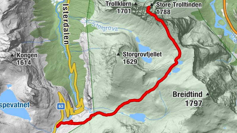Trollstigen - Trollstigen og Stigfossen - Store Trolltinden - Bruraskaret