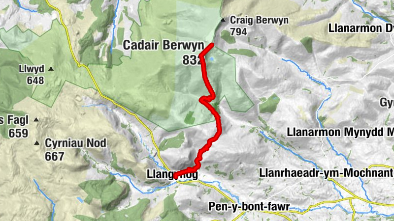 Llangynog - Trum Felen - Cadair Berwyn - Moel Sych