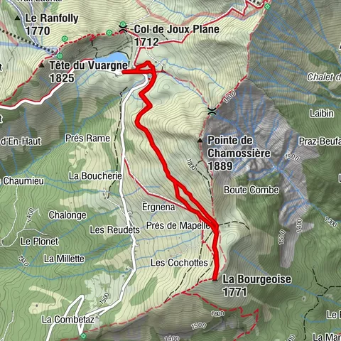 Schneeschuhroute: La Bourgeoise ab der Empfangshütte von Joux Plane
