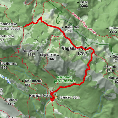 Planinarsko sklonište Struge - Vaganski vrh - Ramića Dvori - Starigrad