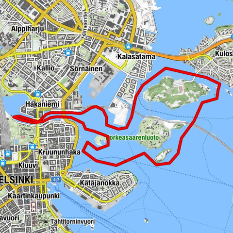 Helsinki - Siltavuori - Hakaniemi - Keskinen suurpiiri