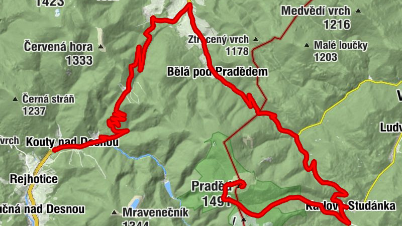 Kouty nad Desnou - Červenohorské sedlo - Hotel Figura - Praděd