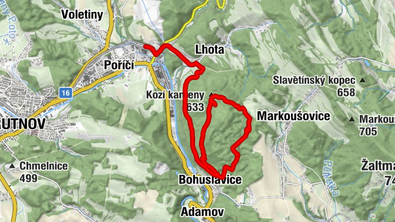 Trutnov-Poříčí - Lhota - Bohuslavice - Kozí kameny