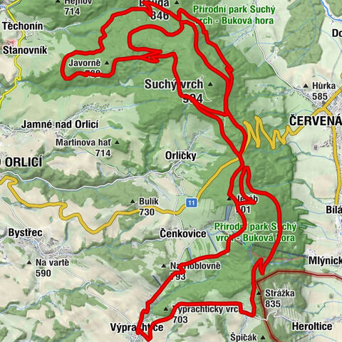 Výprachtice - Jeřáb - Červenovodské sedlo - Valteřice