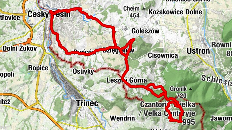 Český Těšín - Kościół pw. Świętego Marcina w Lesznej Górnej - Przełęcz pod Tułem - Kościół pw. Wniebowzięcia Najświętszej Maryi Panny w Cieszynie