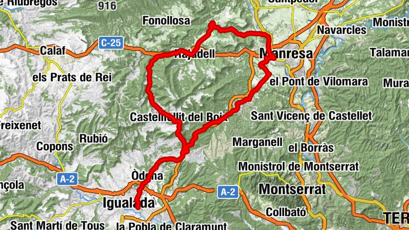 Vilanova del Camí - Alt de Maians - Alt de Castellfollit - Estació de trens d'Igualada