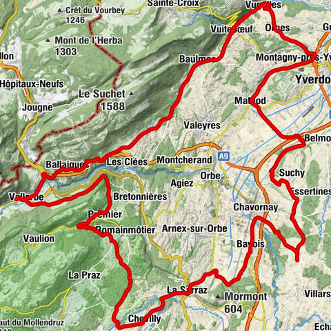 Vallorbe - Temple de Vuiteboeuf - Église de Corcelles sur Chavornay - Ligne de partage des eaux Rhône/Rhin