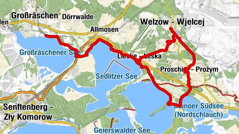 Welzow - Wjelcej - Lieske - Lěska - Proschim - Prožym
