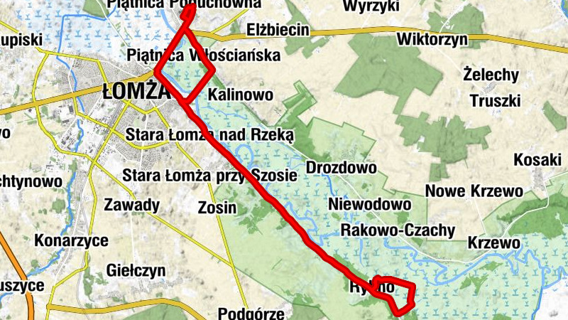 Piątnica Poduchowna - Piątnica Włościańska - Łomża - Stara Łomża nad Rzeką