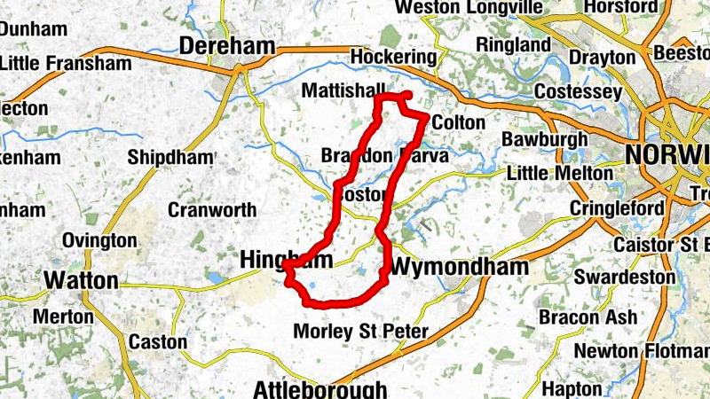 East Tuddenham - Barnham Broom - Wicklewood - Hingham