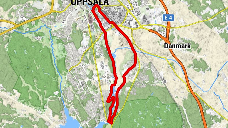 Uppsala centralstation - Lugnet - Samariterhemmets kyrka - Uppsala