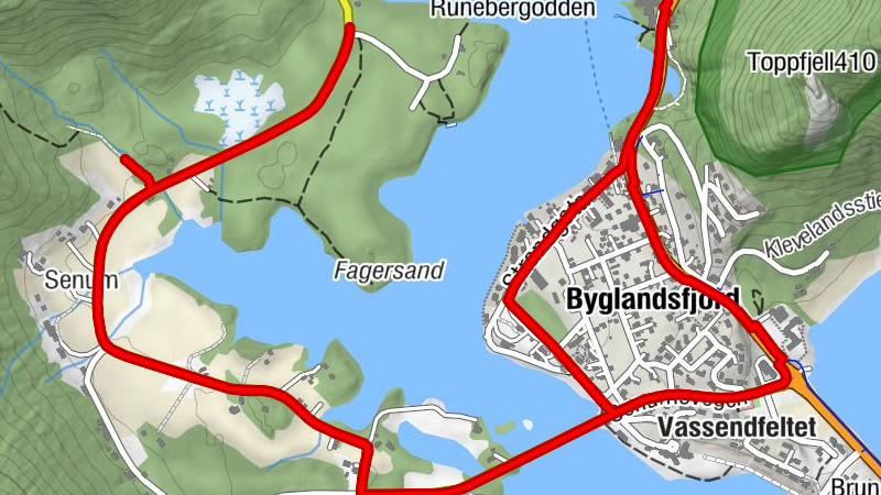 Bygland - Byglandsfjord - Vassendfeltet - Evje og Hornnes