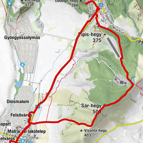 Belváros - Szent Erzsébet-templom - Cseplye-tető - Sár-hegy