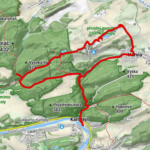 Karlštejn - Budňany - Bubovické vodopády - Mořina