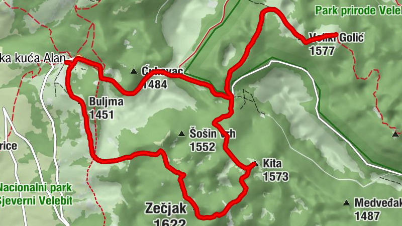 Buljma - Zečjak - Goljak - Planinarska kuća Alan