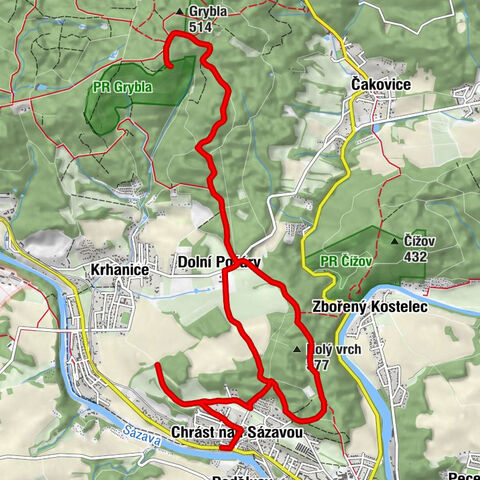 Chrást nad Sázavou - Kostel sv. Kateřiny - Dolní Požáry - Týnec nad Sázavou