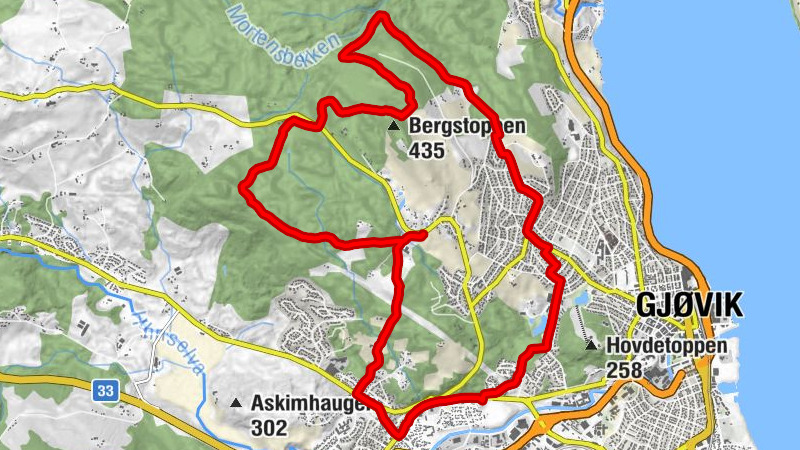 Tranbergrønningen - Bergstoppen - Brusvehagen - Gjøvik