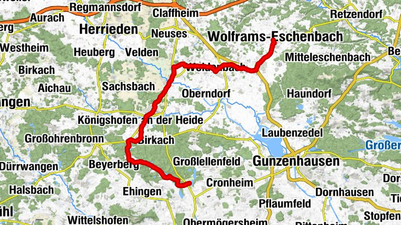 Fränkischer-WasserRadweg - Zwischenroute Wolframs-Eschenbach - Dennenlohe