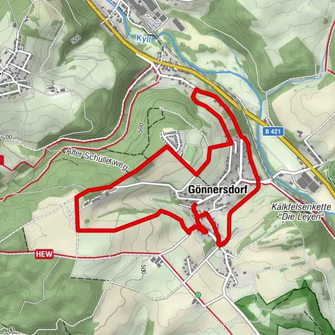 Gönnersdorf Rundweg (blau) mit Lehrpfad zur Dorfgeschichte