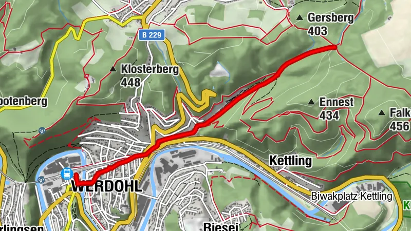 Zugangsweg Sauerland-Höhenflug: Von Werdohl Bahnhof zum Sauerland-Höhenflug am Hexentanzplatz