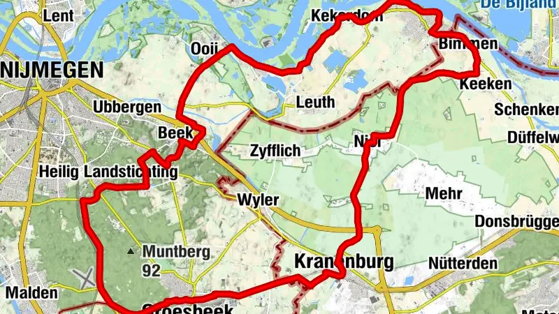 Route 59 Niederrhein: Kranenburg - Berg en Dal - Millingen aan de Rijn - Kranenburg