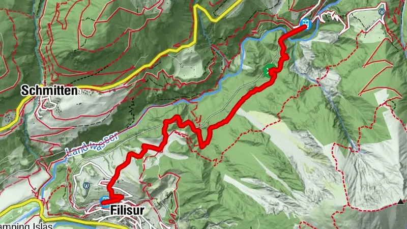 Davos Wiesen Bhf. – Wiesnerviadukt - Filisur Bhf. via Schönboden