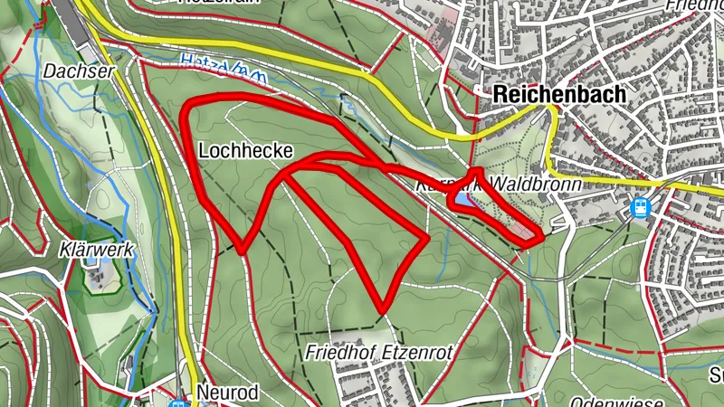 Lauf- und Walkingrunden Waldbronn - Thermalrunde top (rot)