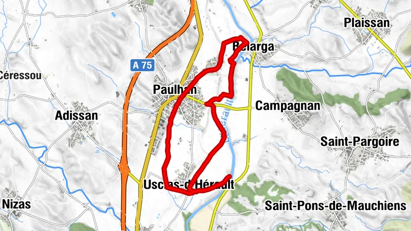 CIRCUIT N°18 PAULHAN ET LES RIVES DE L'HERAULT - ESPACE VTT-FFC DU SALAGOU