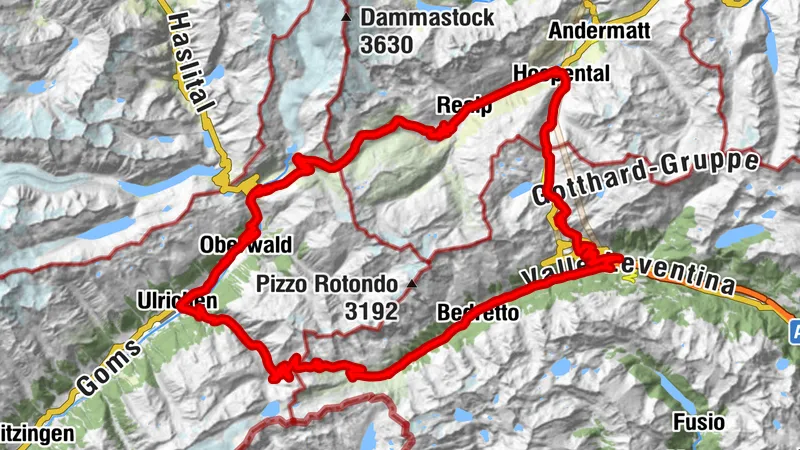 Aussichtsreiche Rennradrunde von Ulrichen über den Nufenenpass / Passo della Novena, den Gotthardpass 2106m und den Furkapass über Airolo, Hospental und Realp