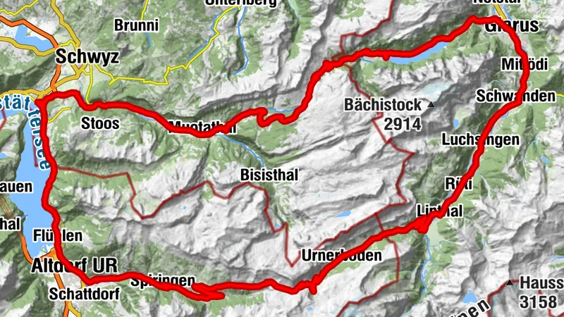 Aussichtsreiche Rennradrunde von Glarus über den Klausenpass und den Pragelpass nach Ingenbohl, Altdorf und Bürglen UR