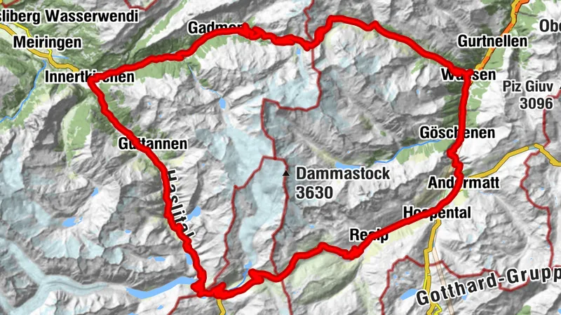 Anspruchsvolle Rennradrunde von Innertkirchen über den Furkapass, Sustenpass und Grimselpass nach Wassen, Göschenen und Andermatt